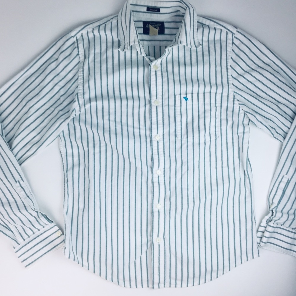 Abercrombie White Striped Buttoned Muscle Shirt, L